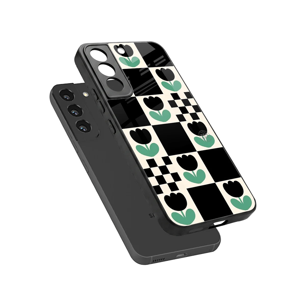 Minimalistic Flower Pattern sleek samsung galaxy s22 cover with tempered glass back and TPU edges