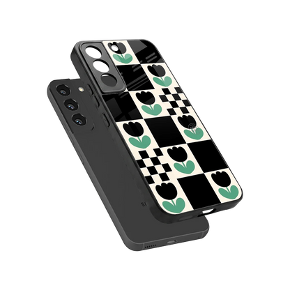 Minimalistic Flower Pattern sleek samsung galaxy s22 cover with tempered glass back and TPU edges