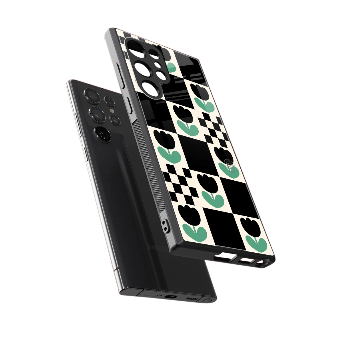 Minimalistic Flower Pattern sleek samsung galaxy s23 ultra cover with tempered glass back and TPU edges