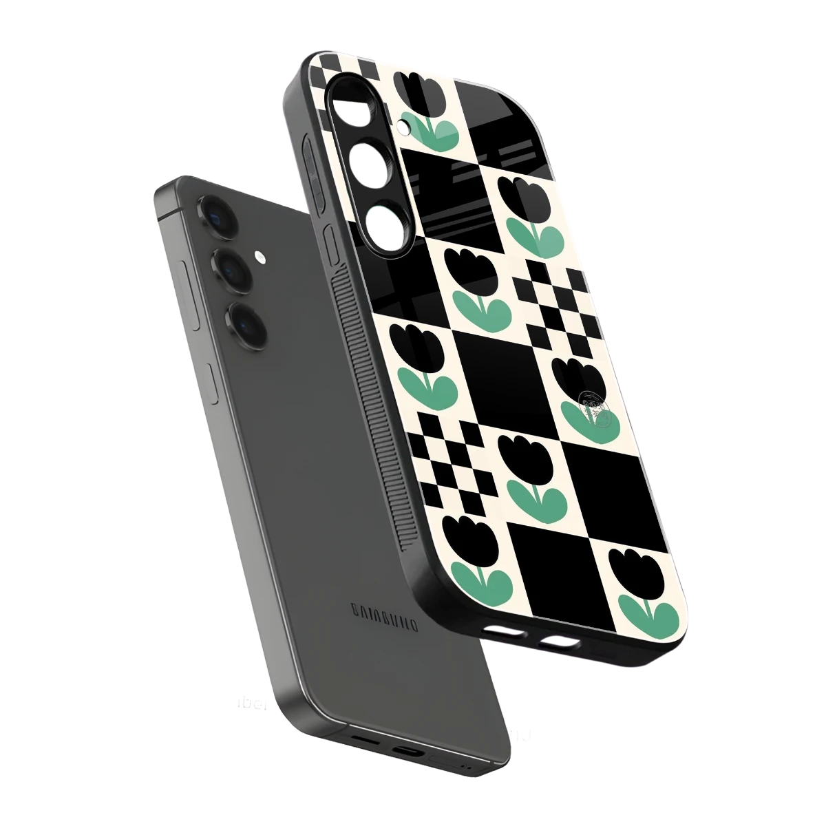 Minimalistic Flower Pattern sleek samsung galaxy s24 cover with tempered glass back and TPU edges