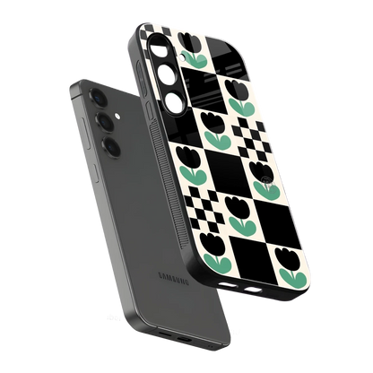 Minimalistic Flower Pattern sleek samsung galaxy s24 cover with tempered glass back and TPU edges