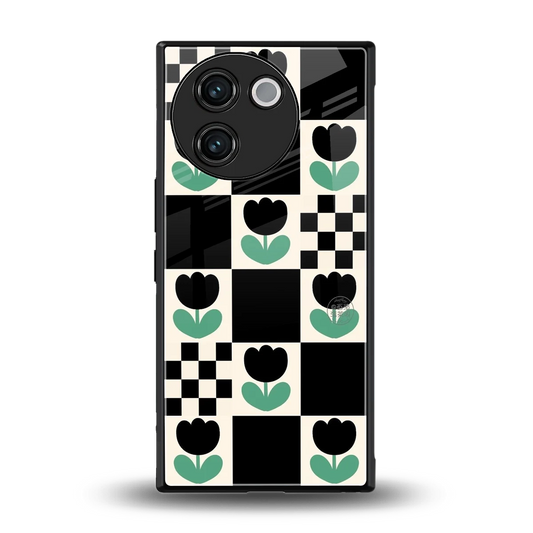 Minimalistic Flower Pattern back phone cover | glass case for vivo v30e