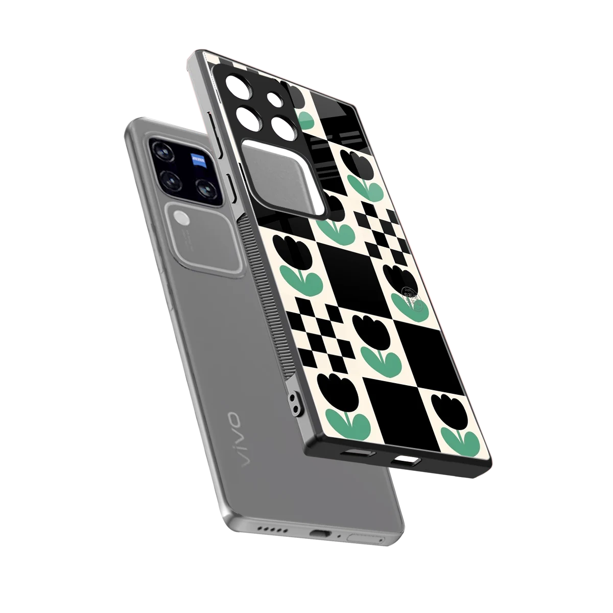 Minimalistic Flower Pattern sleekvivo v30 pro cover with tempered glass back and TPU edges