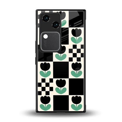 Minimalistic Flower Pattern back phone cover | glass case for vivo v30