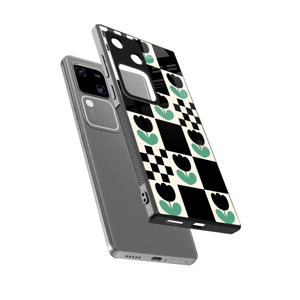 Minimalistic Flower Pattern sleek vivo v30 cover with tempered glass back and TPU edges