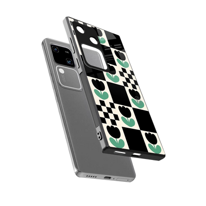 Minimalistic Flower Pattern sleek vivo v30 cover with tempered glass back and TPU edges