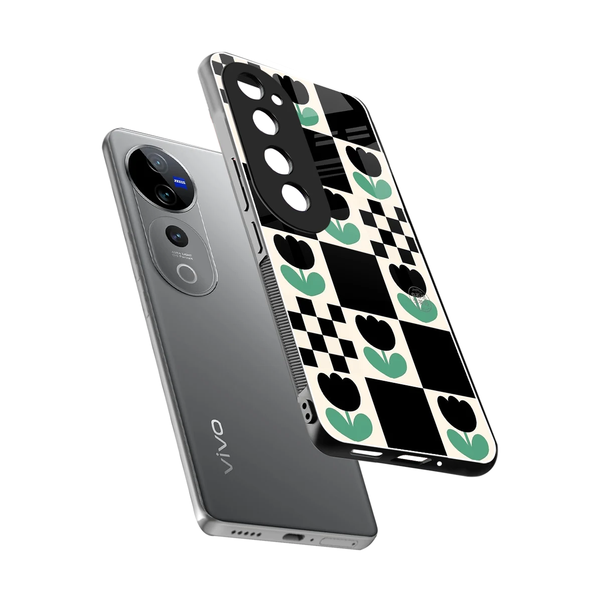Minimalistic Flower Pattern sleek vivo v40 pro cover with tempered glass back and TPU edges