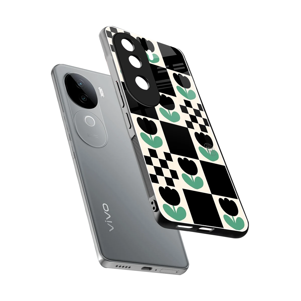 Minimalistic Flower Pattern sleek vivo v40e cover with tempered glass back and TPU edges