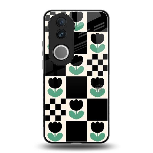 Minimalistic Flower Pattern back phone cover | glass case for vivo v50