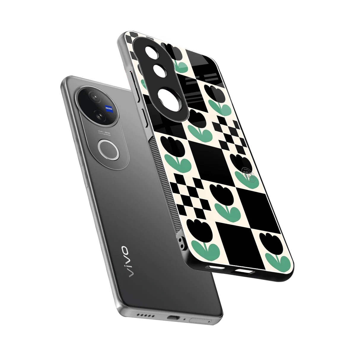 Minimalistic Flower Pattern sleek vivo v50 cover with tempered glass back and TPU edges