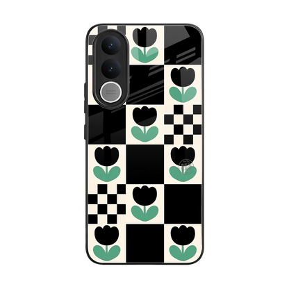 Minimalistic Flower Pattern back phone cover | glass case for vivo v70 fe