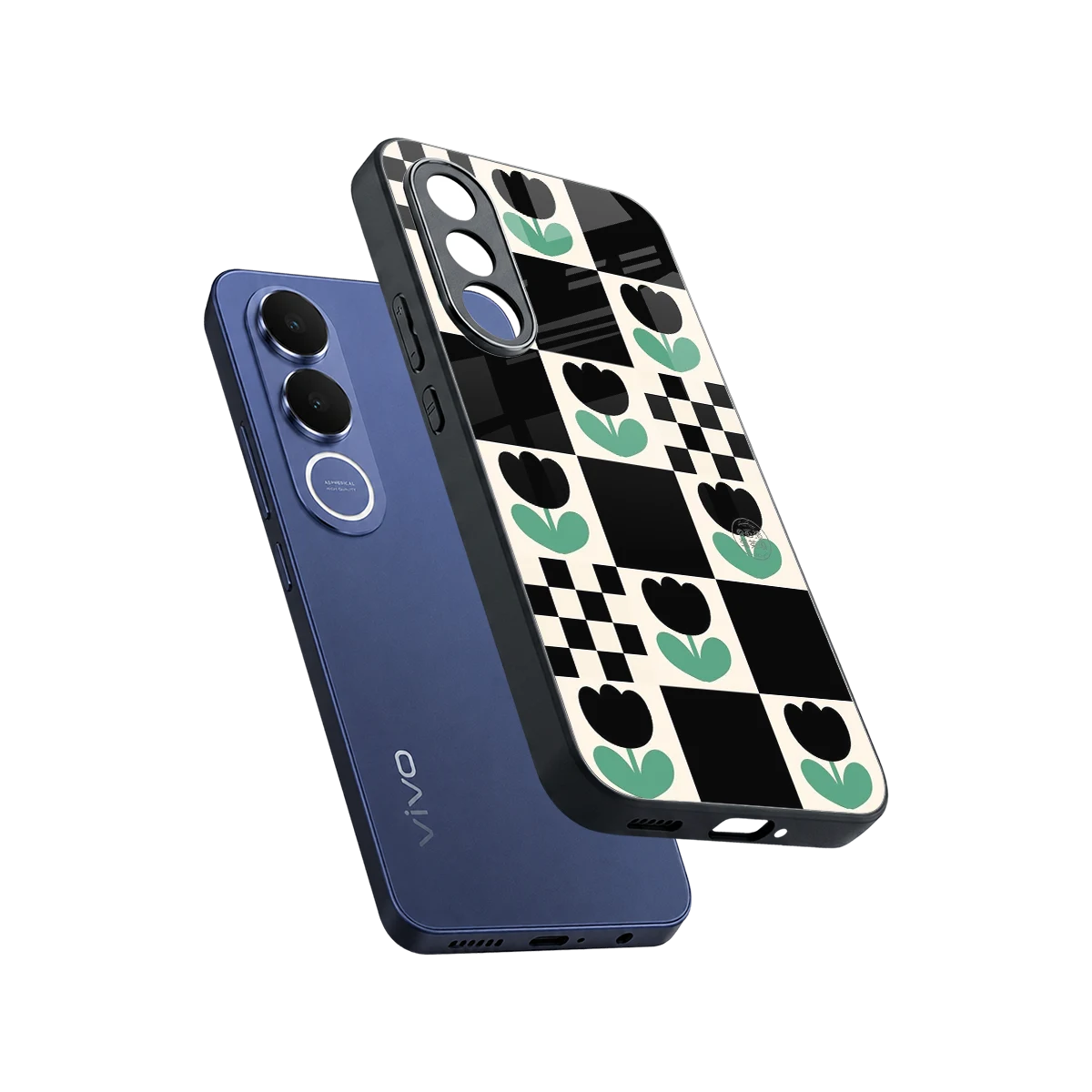 Minimalistic Flower Pattern sleek vivo v70 fe cover with tempered glass back and TPU edges