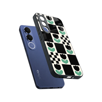 Minimalistic Flower Pattern sleek vivo v70 fe cover with tempered glass back and TPU edges