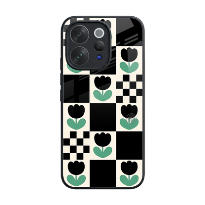Minimalistic Flower Pattern back phone cover | glass case for vivo v70 elite
