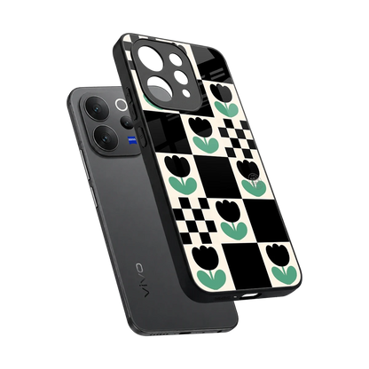 Minimalistic Flower Pattern sleek vivo v70 cover with tempered glass back and TPU edges