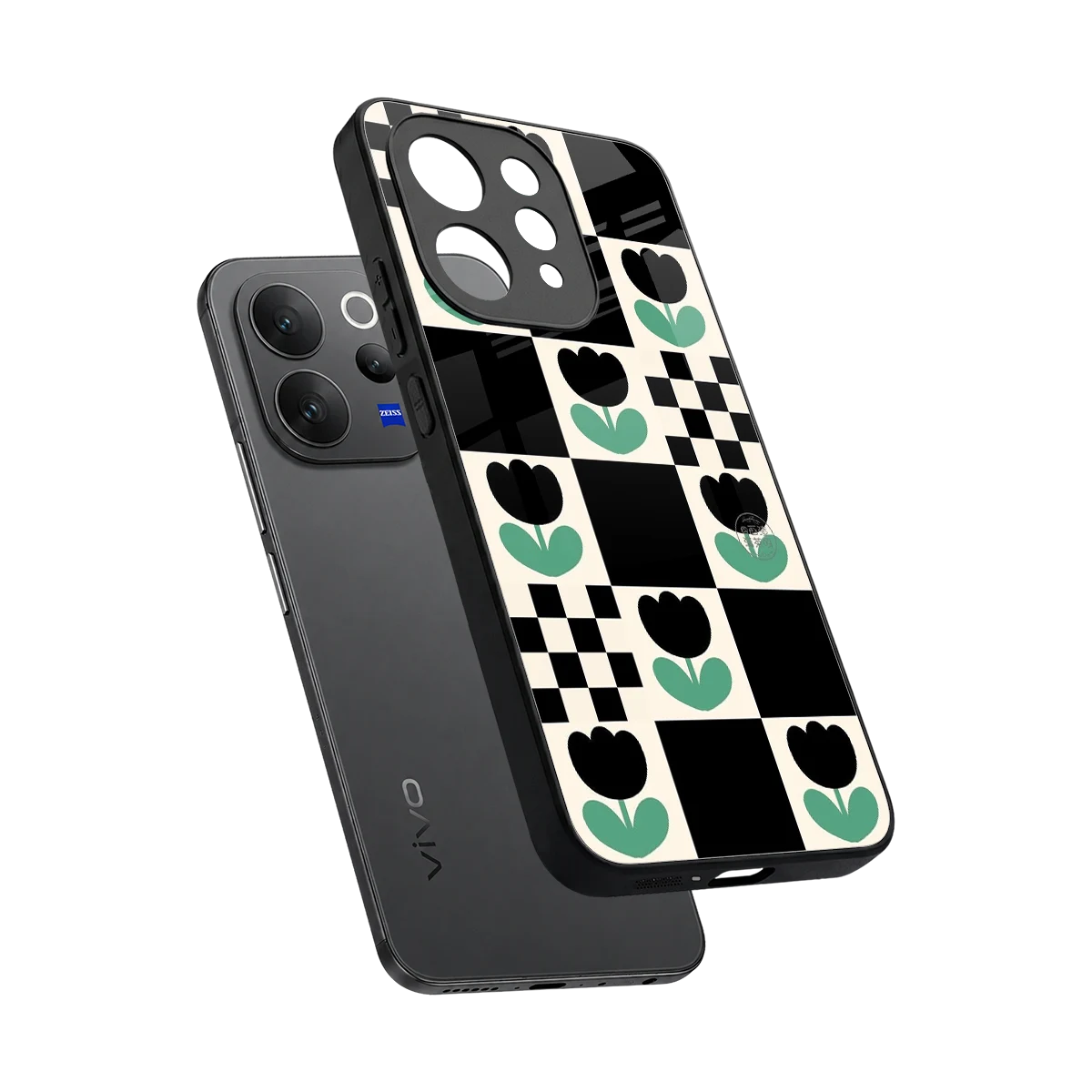 Minimalistic Flower Pattern sleek vivo v70 elite cover with tempered glass back and TPU edges