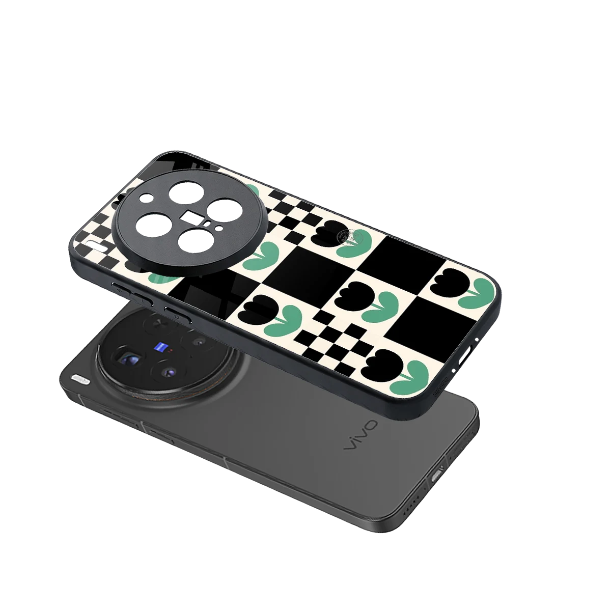 Minimalistic Flower Pattern sleek vivo x300 pro cover with tempered glass back and TPU edges