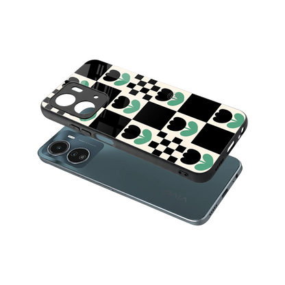 Minimalistic Flower Pattern sleek vivo y16 cover with tempered glass back and TPU edges