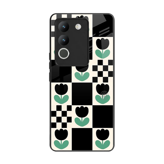 Minimalistic Flower Pattern back phone cover | glass case for vivo y200 5g