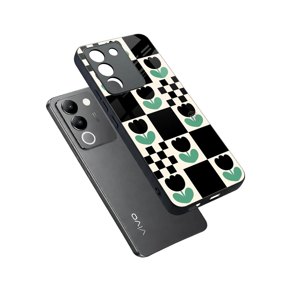 Minimalistic Flower Pattern sleek vivo y200 5g cover with tempered glass back and TPU edges