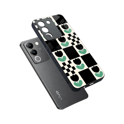Minimalistic Flower Pattern sleek vivo y200 5g cover with tempered glass back and TPU edges