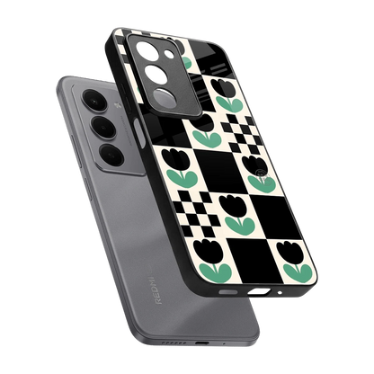 Minimalistic Flower Pattern sleek redmi 15 5g cover with tempered glass back and TPU edges