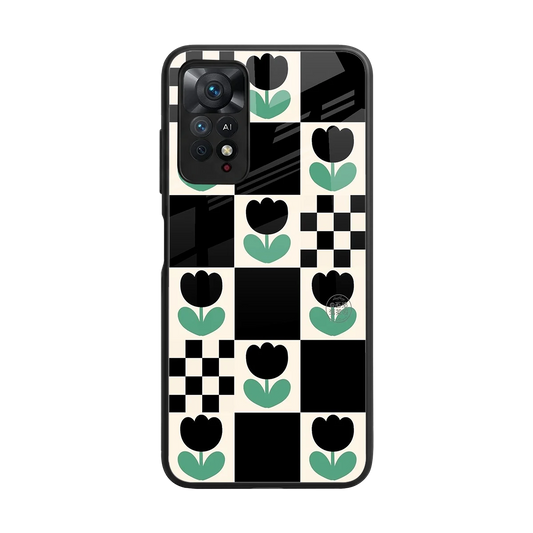 Minimalistic Flower Pattern back phone cover | glass case for redmi note 11 pro
