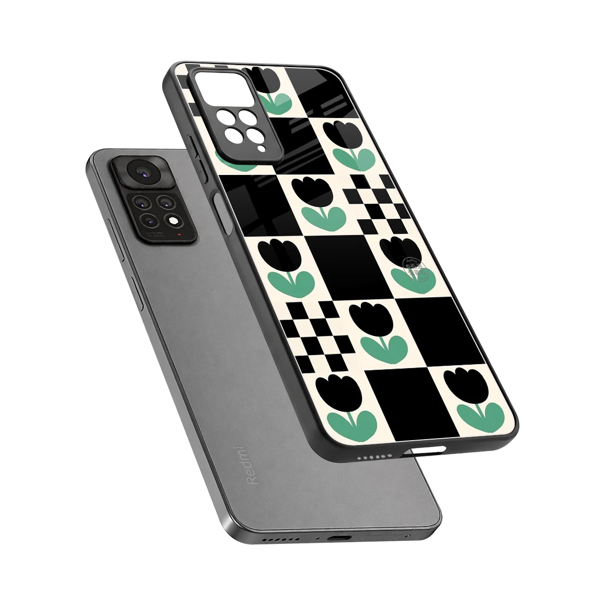 Minimalistic Flower Pattern sleek redmi note 11 pro cover with tempered glass back and TPU edges