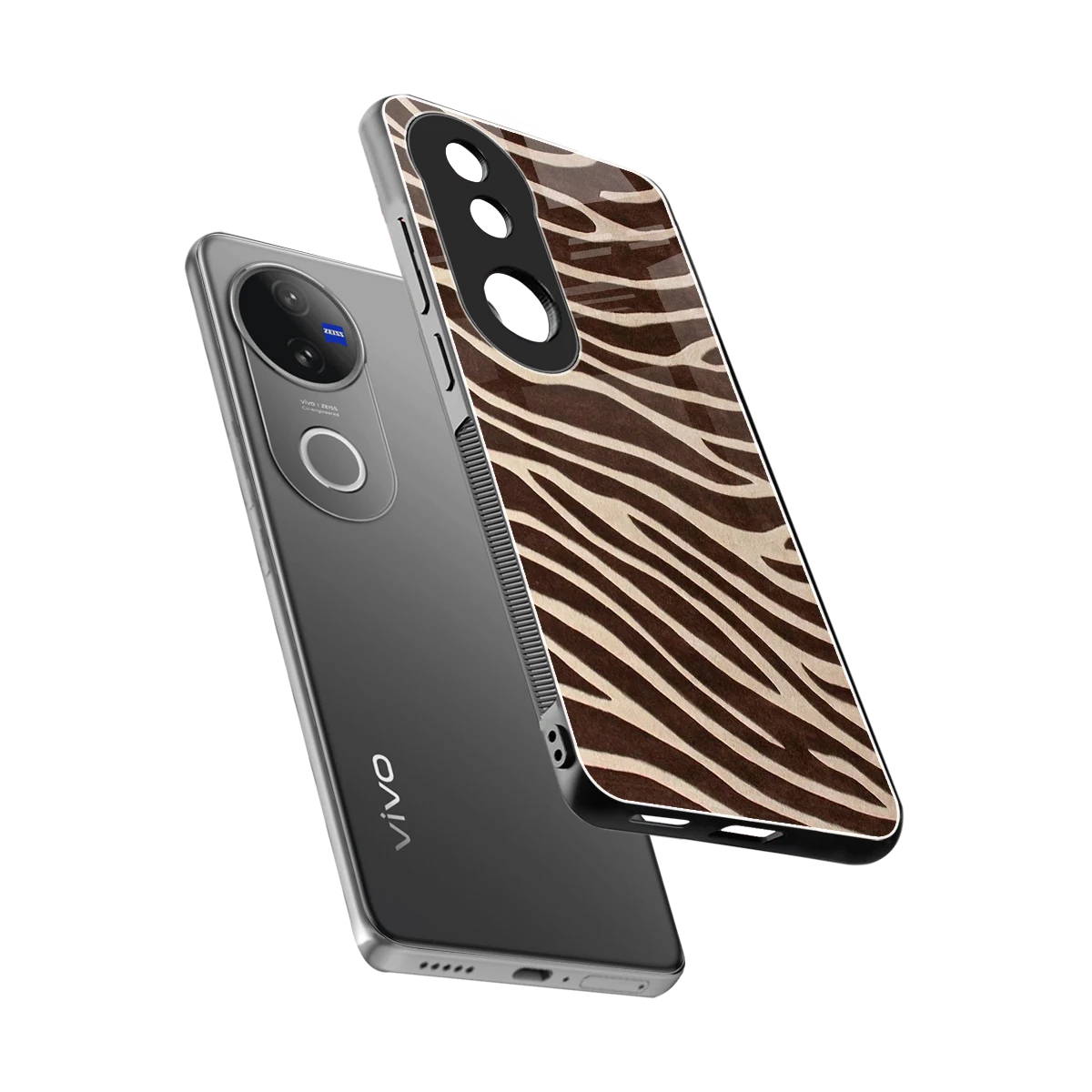 Mocha Swirls sleek vivo v50 cover with tempered glass back and TPU edges