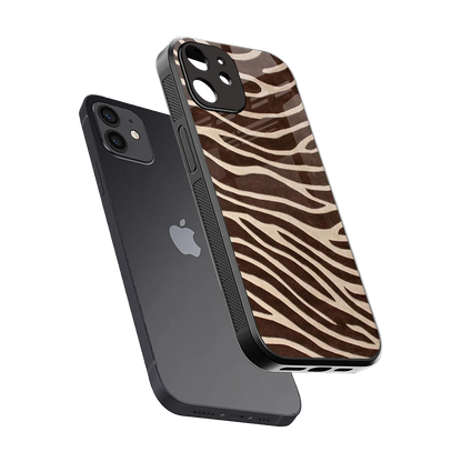 Mocha Swirls sleek iphone 12 cover with tempered glass back and TPU edges