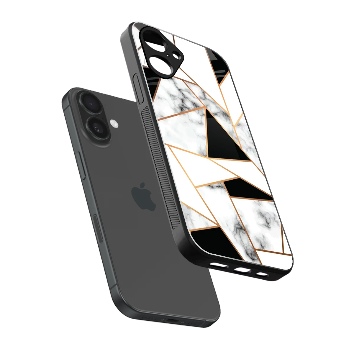 Monochrome Mosaic sleek iPhone 16 cover with tempered glass back and TPU edges