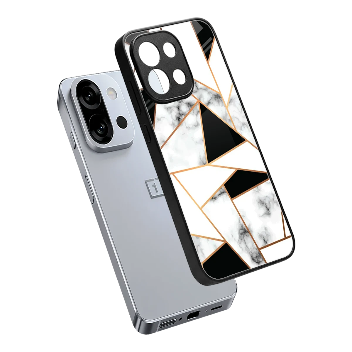 Monochrome Mosaic sleek oneplus 13s cover with tempered glass back and TPU edges
