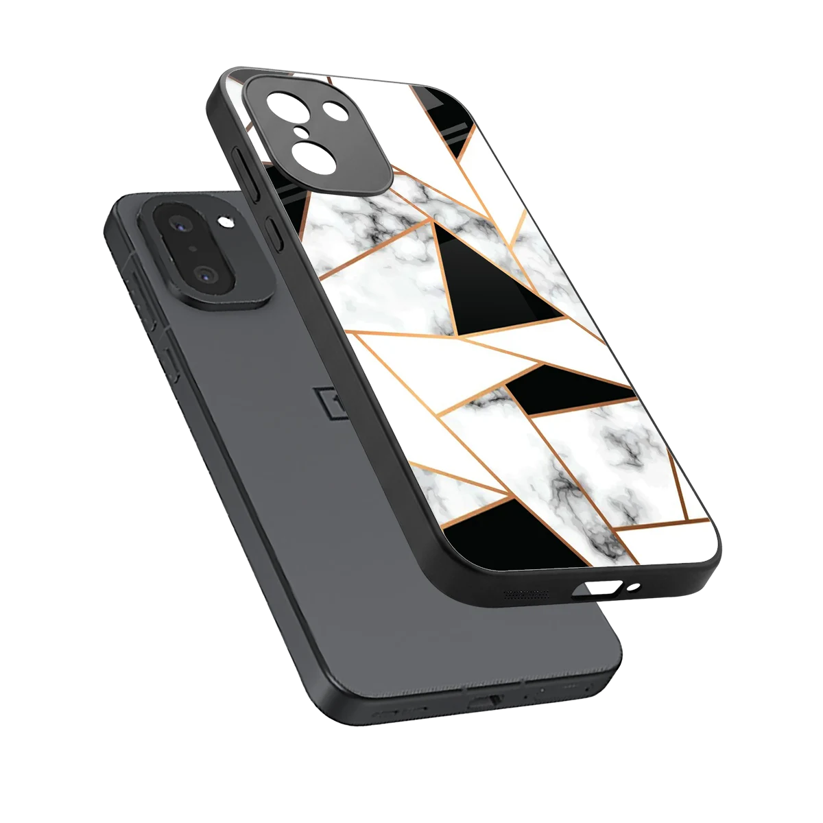 Monochrome Mosaic sleek oneplus 15r cover with tempered glass back and TPU edges