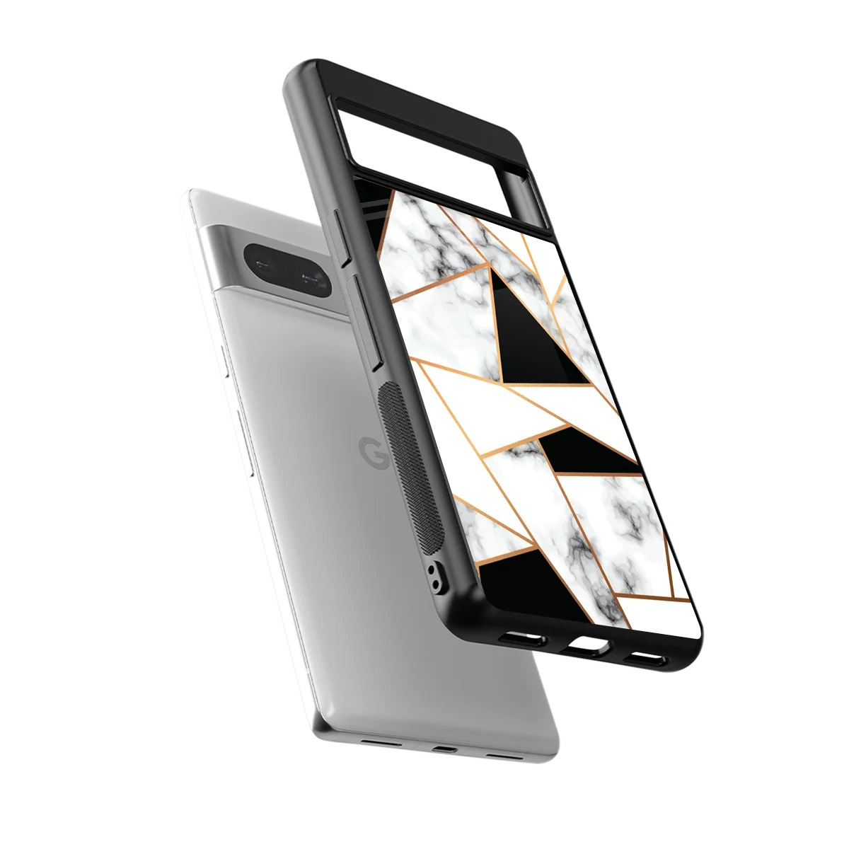 Monochrome Mosaic sleek google pixel 7 cover with tempered glass back and TPU edges