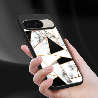 Monochrome Mosaic sleek google pixel 9 cover with tempered glass back and TPU edges