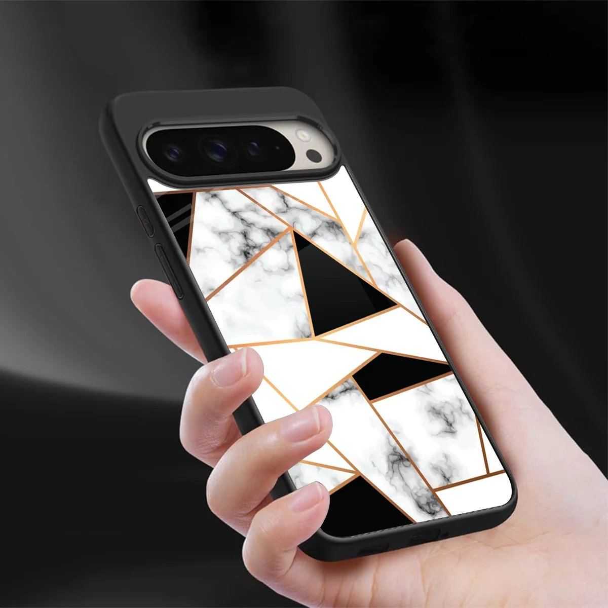Monochrome Mosaic sleek google pixel 9 pro cover with tempered glass back and TPU edges