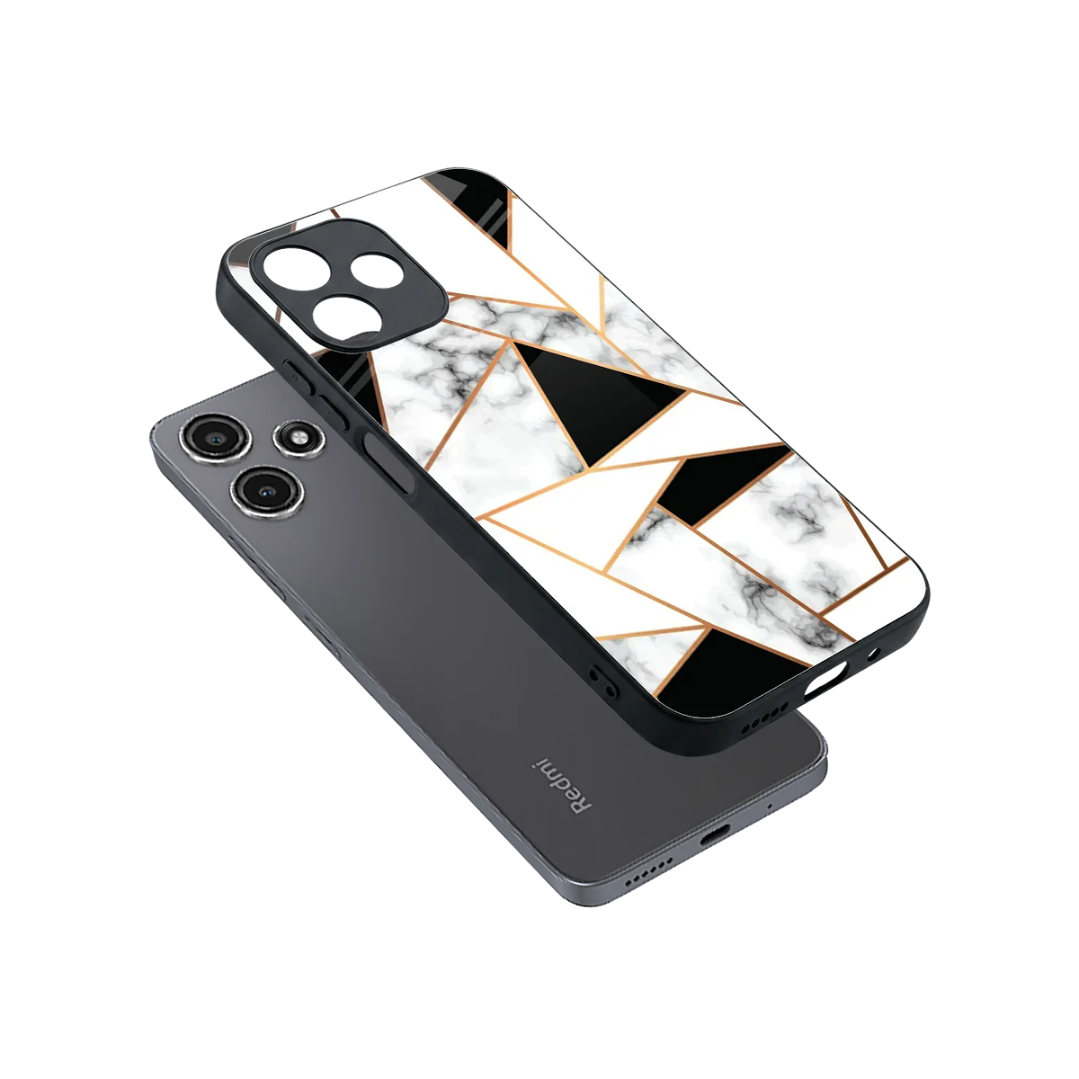 Monochrome Mosaic sleek redmi 12 5g cover with tempered glass back and TPU edges