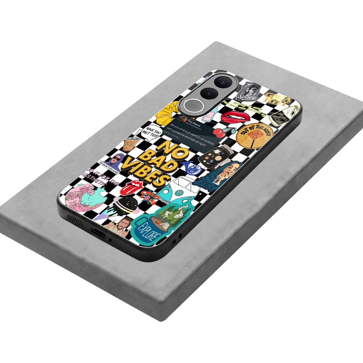 Mood Board stylish phone case for vivo v70 fe | glossy glass and slim fit