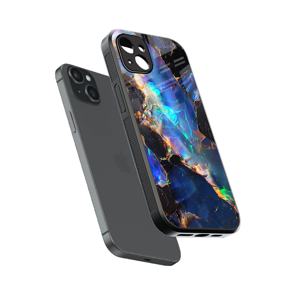 Mystic Marble sleek iphone 15 plus cover with tempered glass back and TPU edges