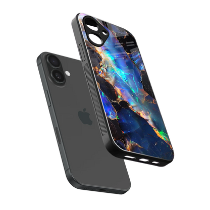 Mystic Marble sleek iPhone 16 cover with tempered glass back and TPU edges