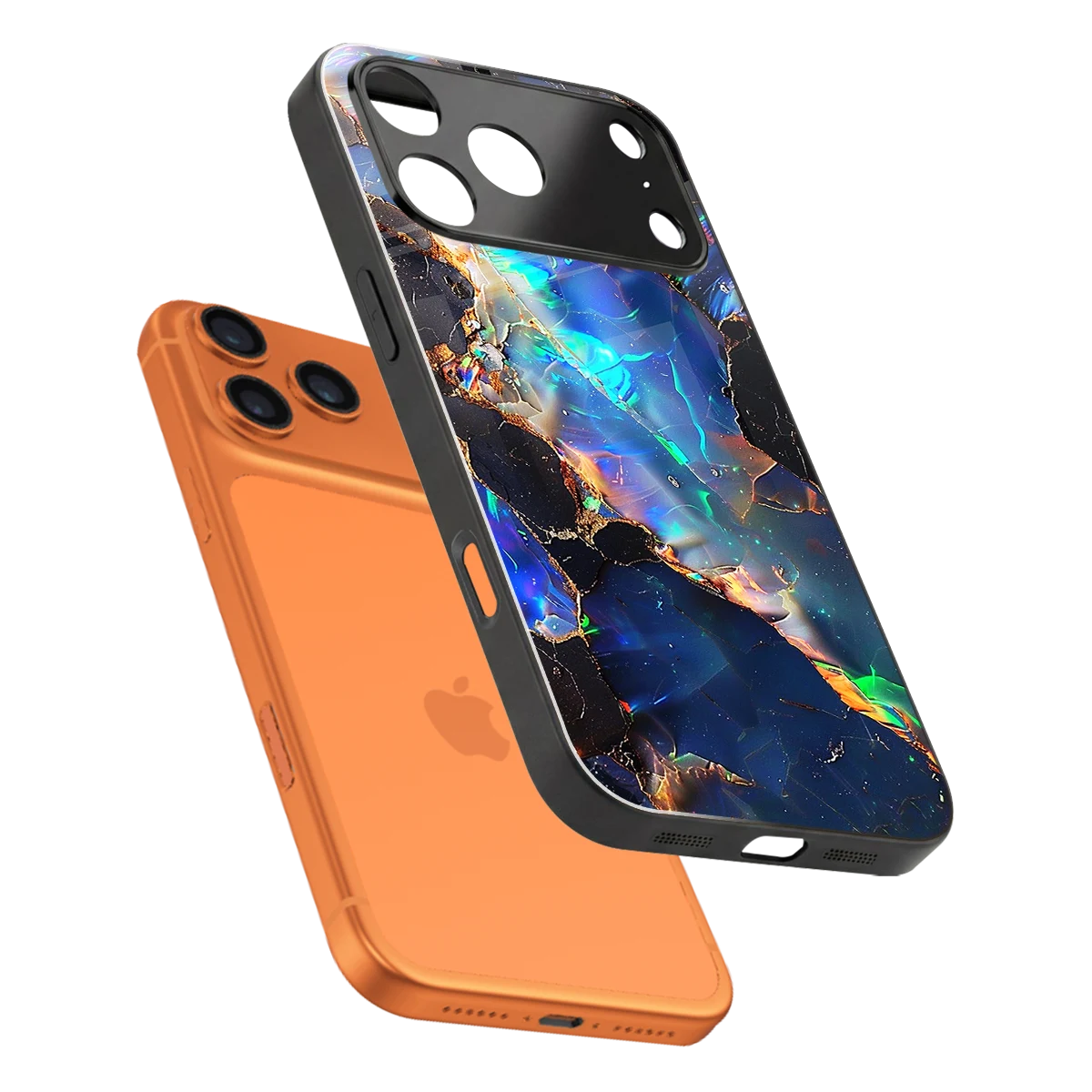 Mystic Marble sleek iphone 17 pro cover with tempered glass back and TPU edges