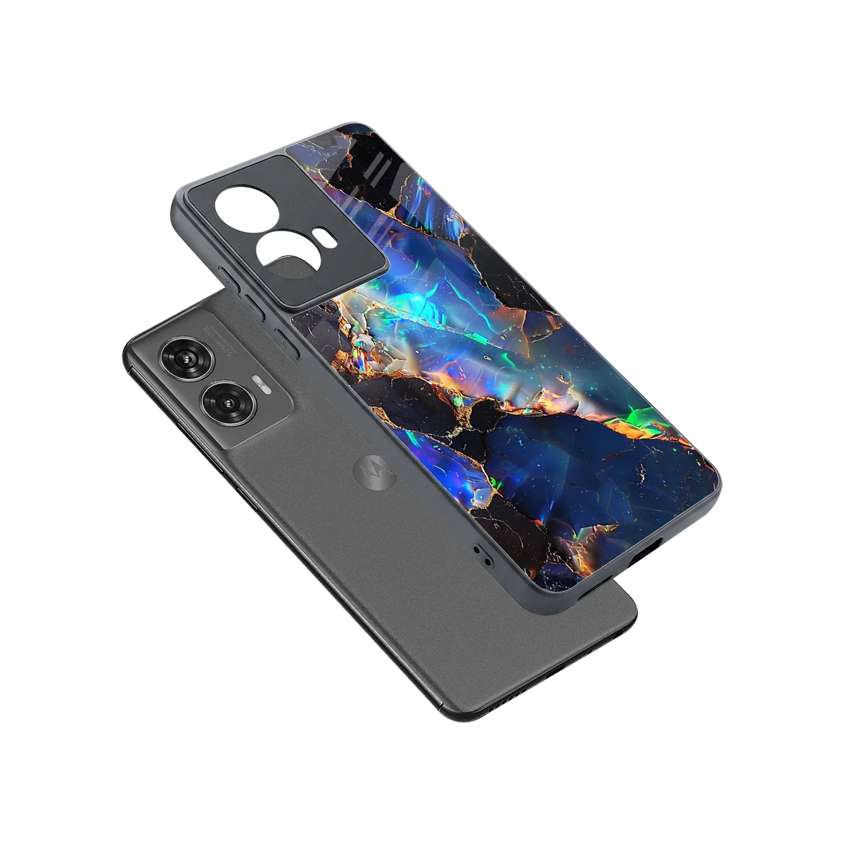 Mystic Marble sleek motorola edge 50 fusion cover with tempered glass back and TPU edges