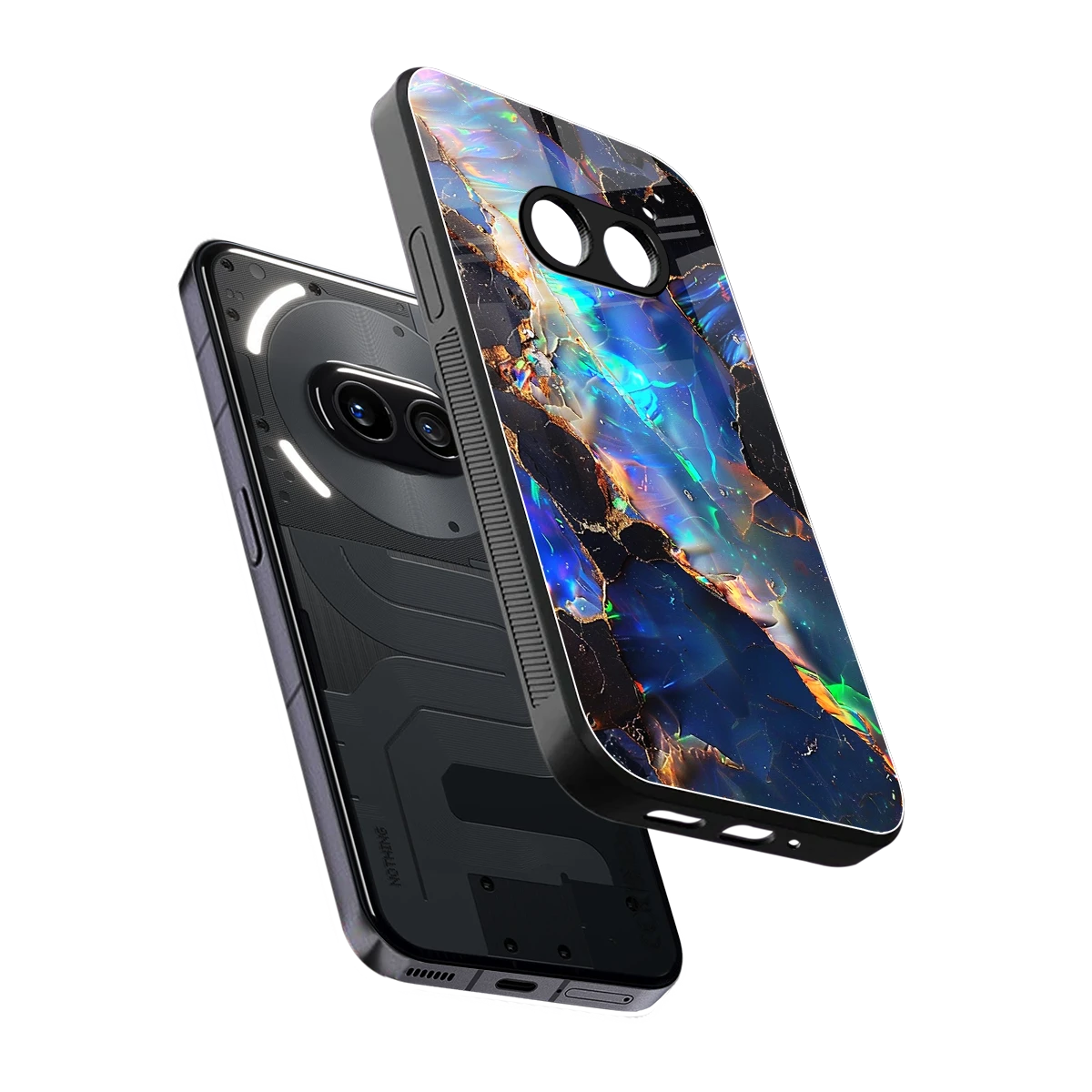 Mystic Marble sleek nothing phone 2a plus cover with tempered glass back and TPU edges