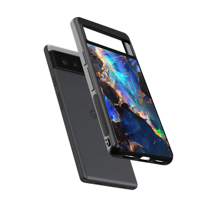Mystic Marble sleek google pixel 6a cover with tempered glass back and TPU edges