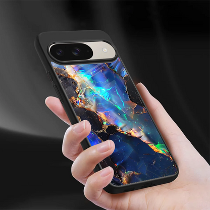 Mystic Marble sleek google pixel 9 cover with tempered glass back and TPU edges