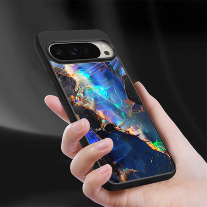 Mystic Marble sleek google pixel 9 pro cover with tempered glass back and TPU edges