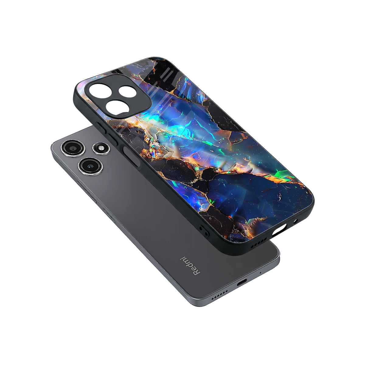 Mystic Marble sleek redmi 12 5g cover with tempered glass back and TPU edges