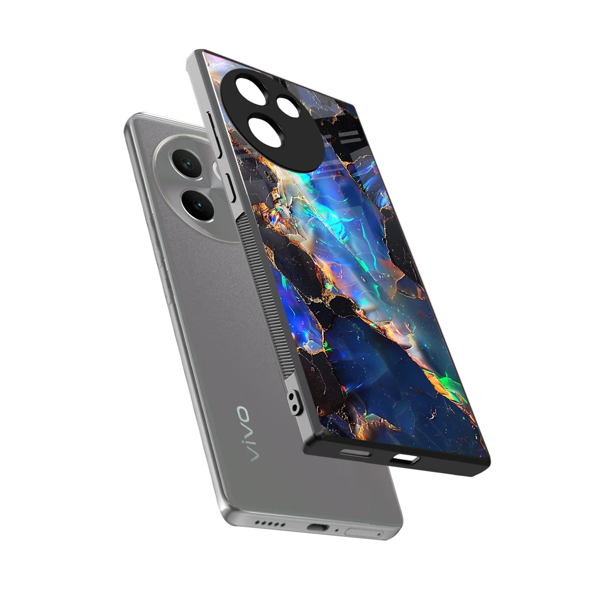 Mystic Marble sleek vivo v30e cover with tempered glass back and TPU edges