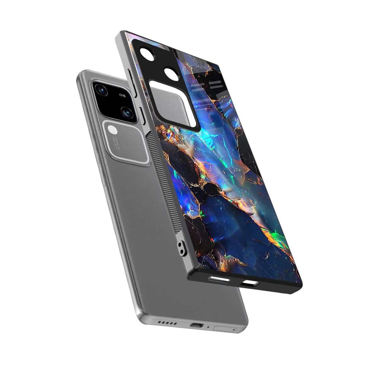Mystic Marble sleek vivo v30 cover with tempered glass back and TPU edges