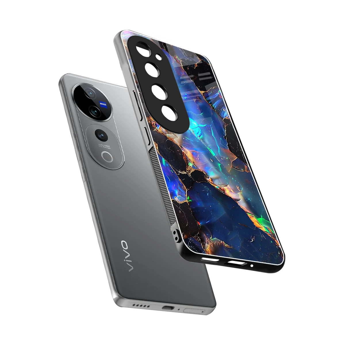 Mystic Marble sleek vivo v40 pro cover with tempered glass back and TPU edges